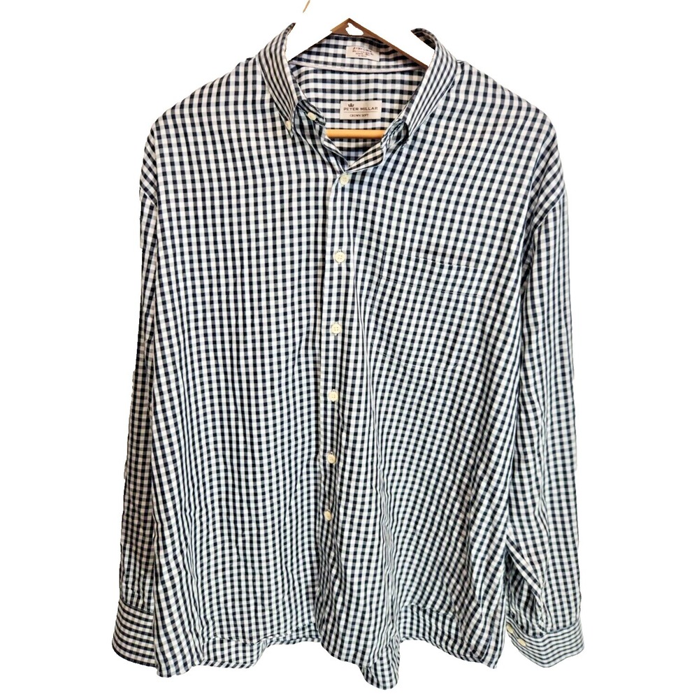 Peter Millar Black Check Long Sleeve Button Down Shirt Extra Large‎